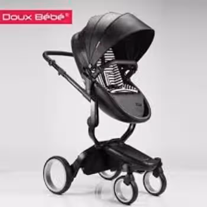 کالسکه کریر میما دوکس ب ب مدل فین فین رنگ مشکی با تشک دوبل راه راه سفید مشکی و اداپتور نصب دوکس ب ب     douxbebe  finfin