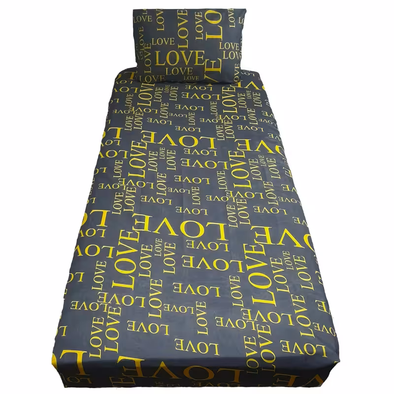 سرویس ملحفه مدل کشدار ni04004 طرح لاو کد 120 یک نفره دو تکه