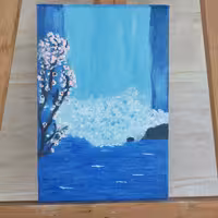 تابلو نقاشی  با طرح آبشار با تکنیک رنگ روغن 