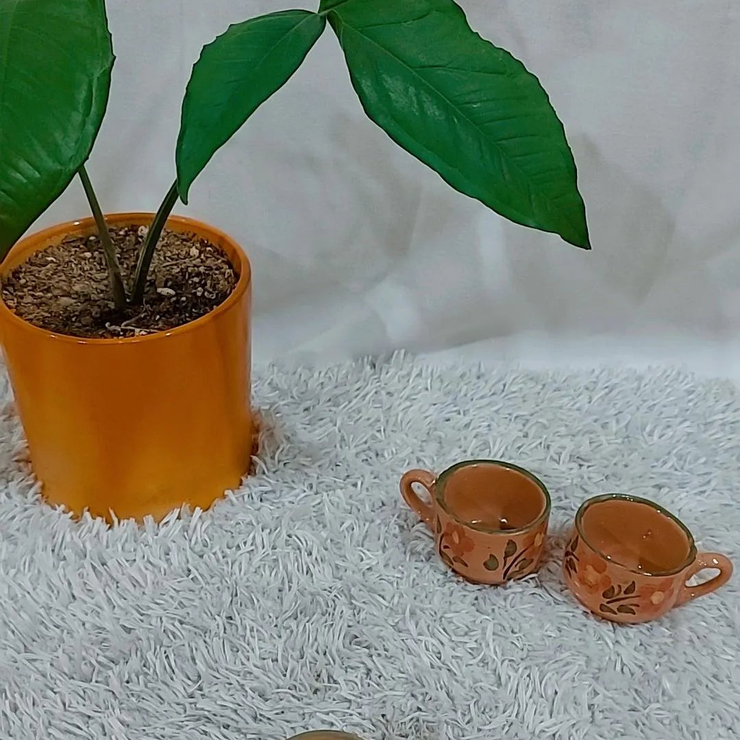 سفال قهوه خوری دسته دار طرح سنتی گل قرمز