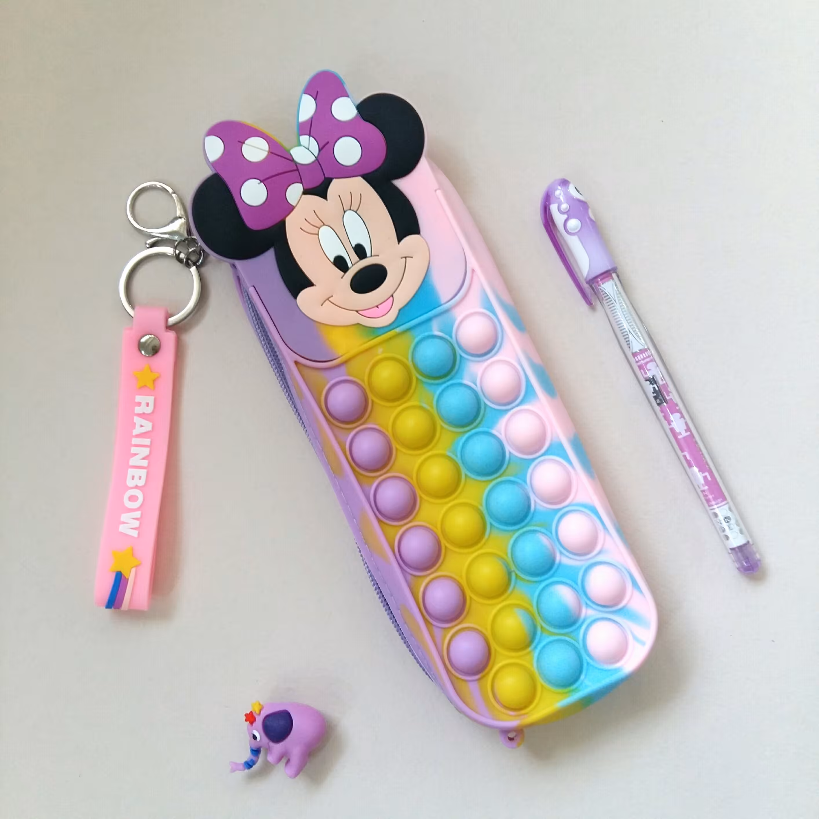 جامدادی پاپیت سیلیکونی فانتزی مینی موس چند رنگ جا مدادی پاپیتی پاپتی کیف  پاستلی سلیکونی میکی موس رنگین کمانی یک رو پاپت