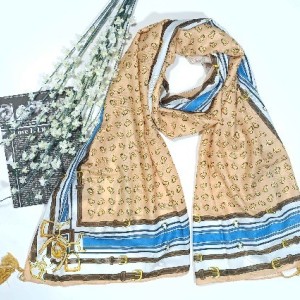 شال یونیک کرپ منگوله دار طرح سنجاقی قواره 70*200