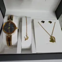 ساعت نگین دار ست به همراه آویز گوشواره لاکچری و ارزان شیک طلایی walar