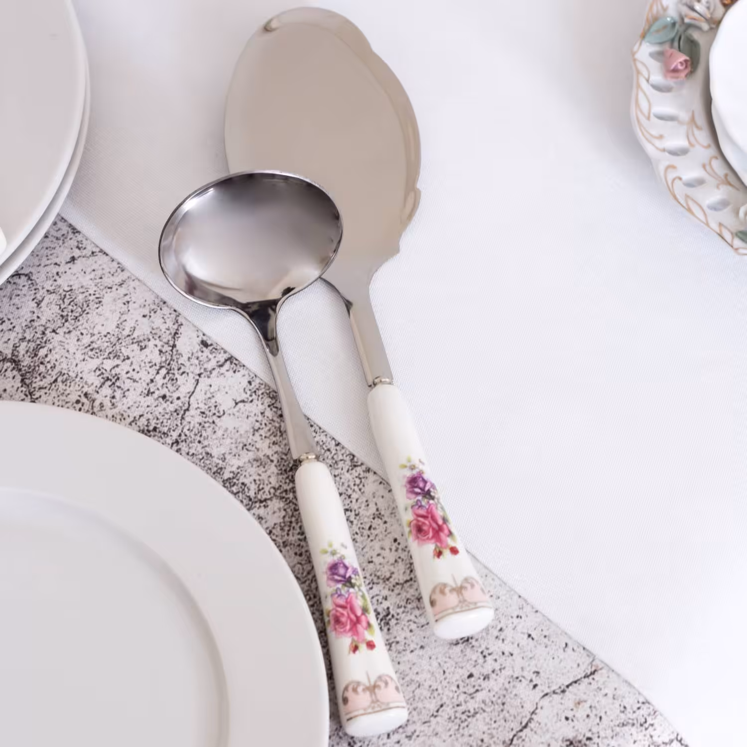 کفگیر و ملاقه دسته سرامیکی گلدار