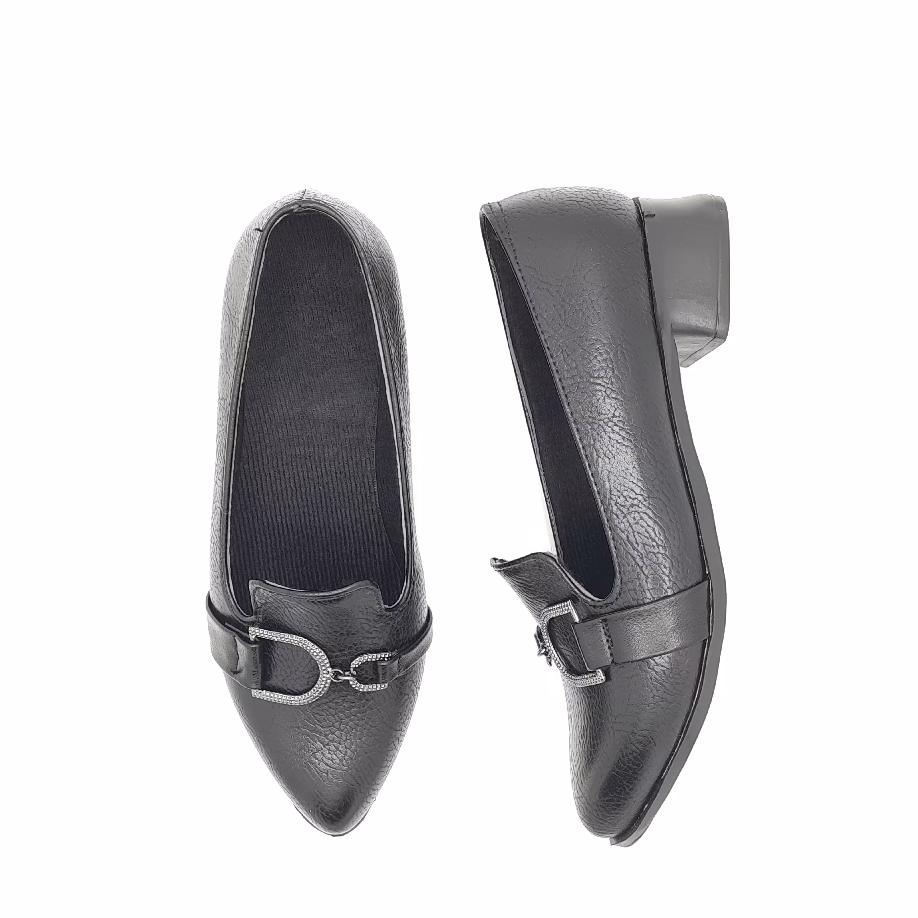 کالج زنانه چرم نگین دار سوگو زنانه اداری شیک رنگ مشکی طرح ضربدری محصول غرفه مشهد کفش باسلام ارسال رایگان 330113