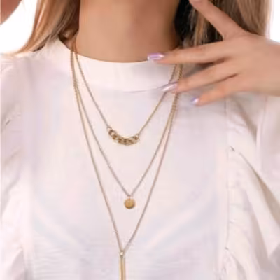 گردنبند سه ردیفه استیل طلایی