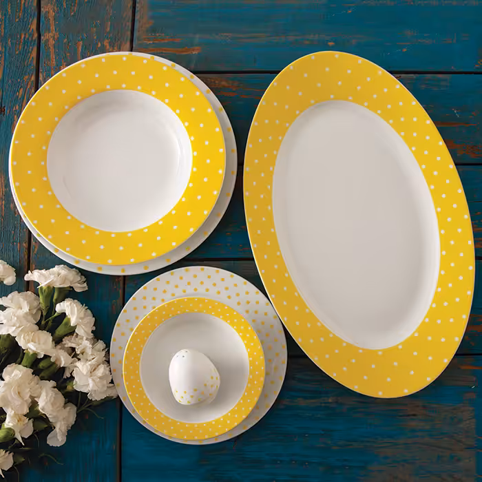 سرویس چینی زرین طرح اسپاتی زرد 28 پارچه