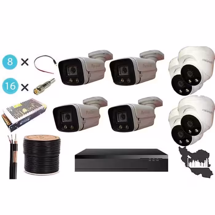 پک دوربین مداربسته 8 عددی دید در شب رنگی 18 ماه گارانتی پرشین