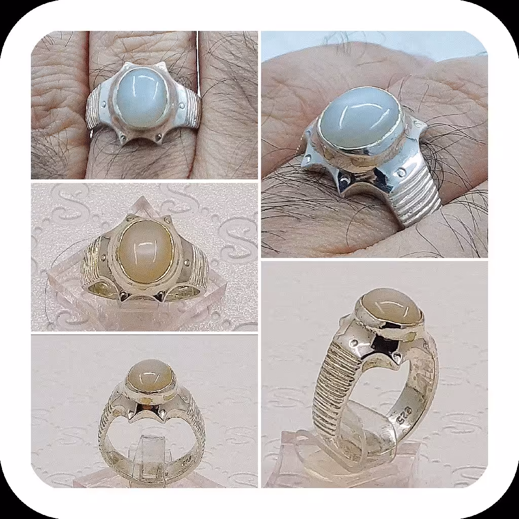 انگشتر نقره مردانه مون استون ( سنگ ماه)