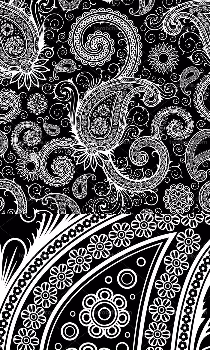 وکتور طرح بکگراند سنتی بته جغه با رنگ مشکی و سفید - گرافیک با طعم تربچه