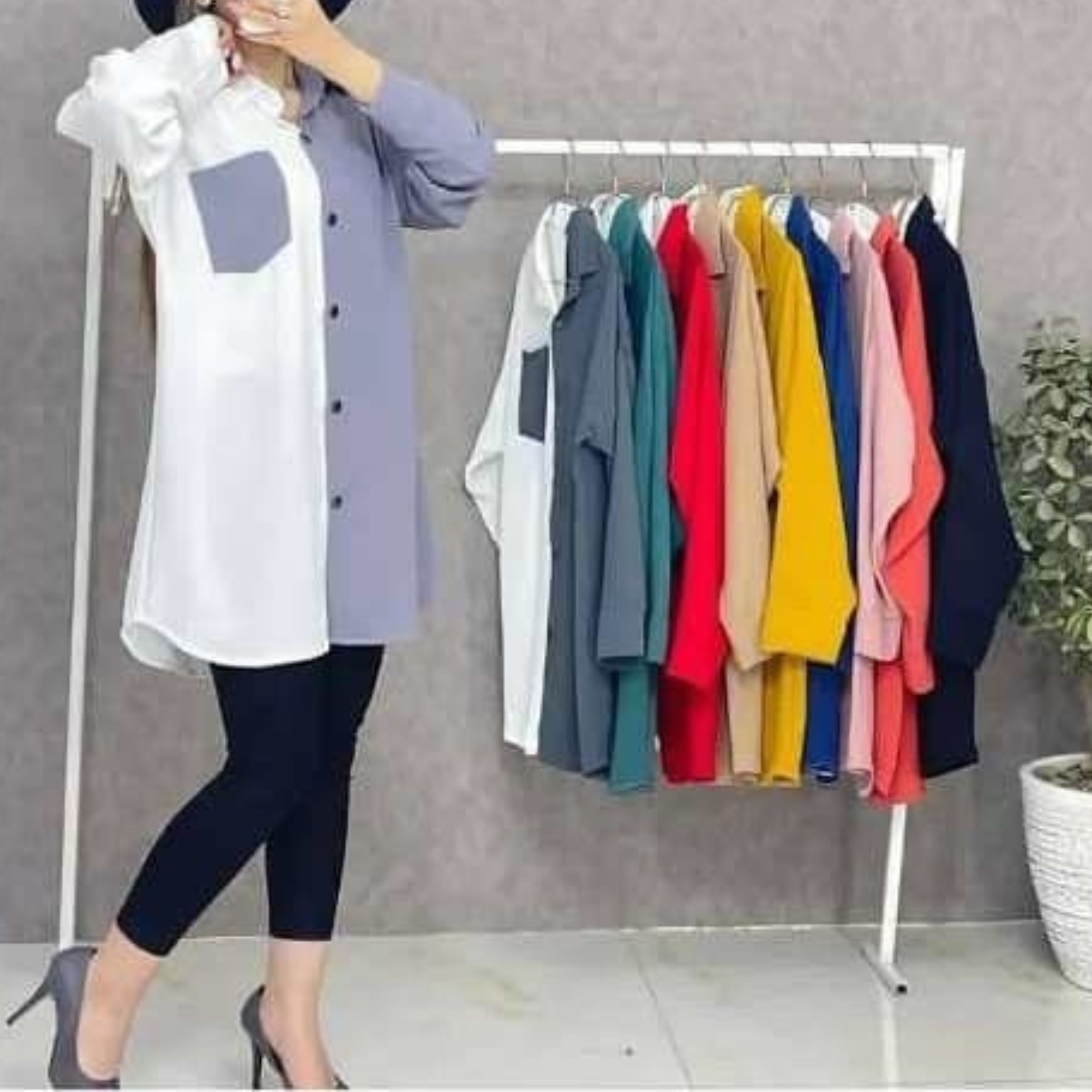 تونیک مانتویی دورنگ جیب دار ابروبادی اعلا
