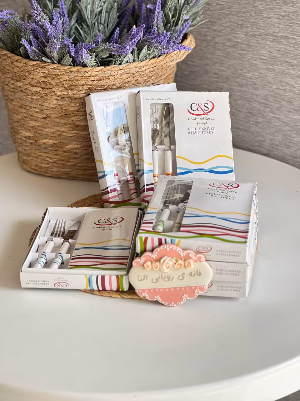 کارد و چنگال میوه خوری C&S- طرح نوار رنگی