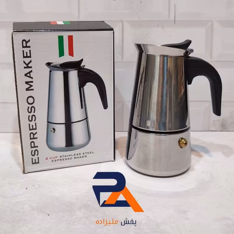 قهوه جوش استیل2کاپ  موکاپات اسپرسو ساز رو گازی جنس استیل  دسته نسوز 