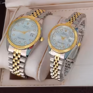 ست ساعت رولکس بنداستیل دورنگ صفحه سفید