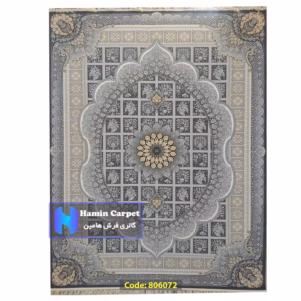 فرش 12 متری 700شانه تراکم 2550 نخ آکلریک رنگ زمینه متالیک کد AR806072