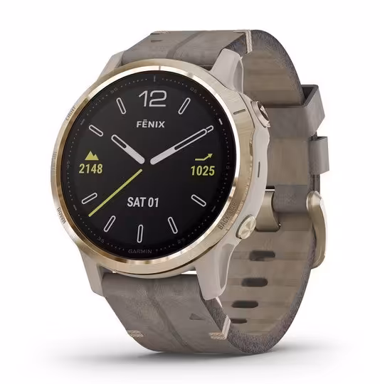 ساعت و جی پی اس ورزشی گارمین مدل Fenix 6S Pro Sapphire Edition Gold with Gray Leather Band