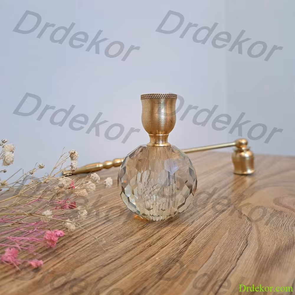 جاشمعی یا شمعدان برنجی کریستالی شامپاینی سایز کوچک