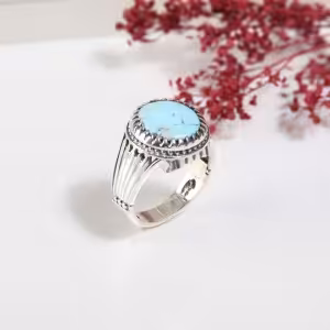 انگشتر نقره مردانه با سنگ فیروزه نیشابور معدنی کد 4638