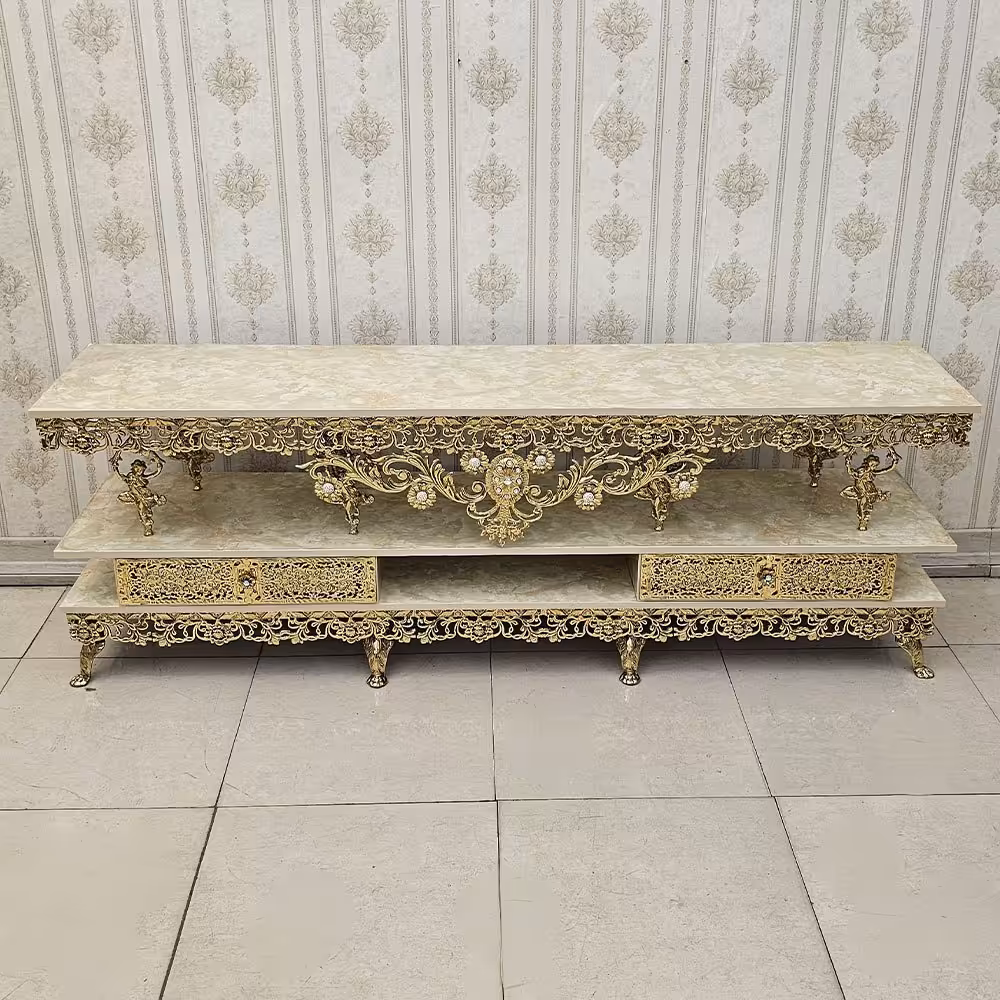 میز تلویزیون برنز مدل گل سرخ سنگین طول180 کد 9213 ( برنزی برنجی )