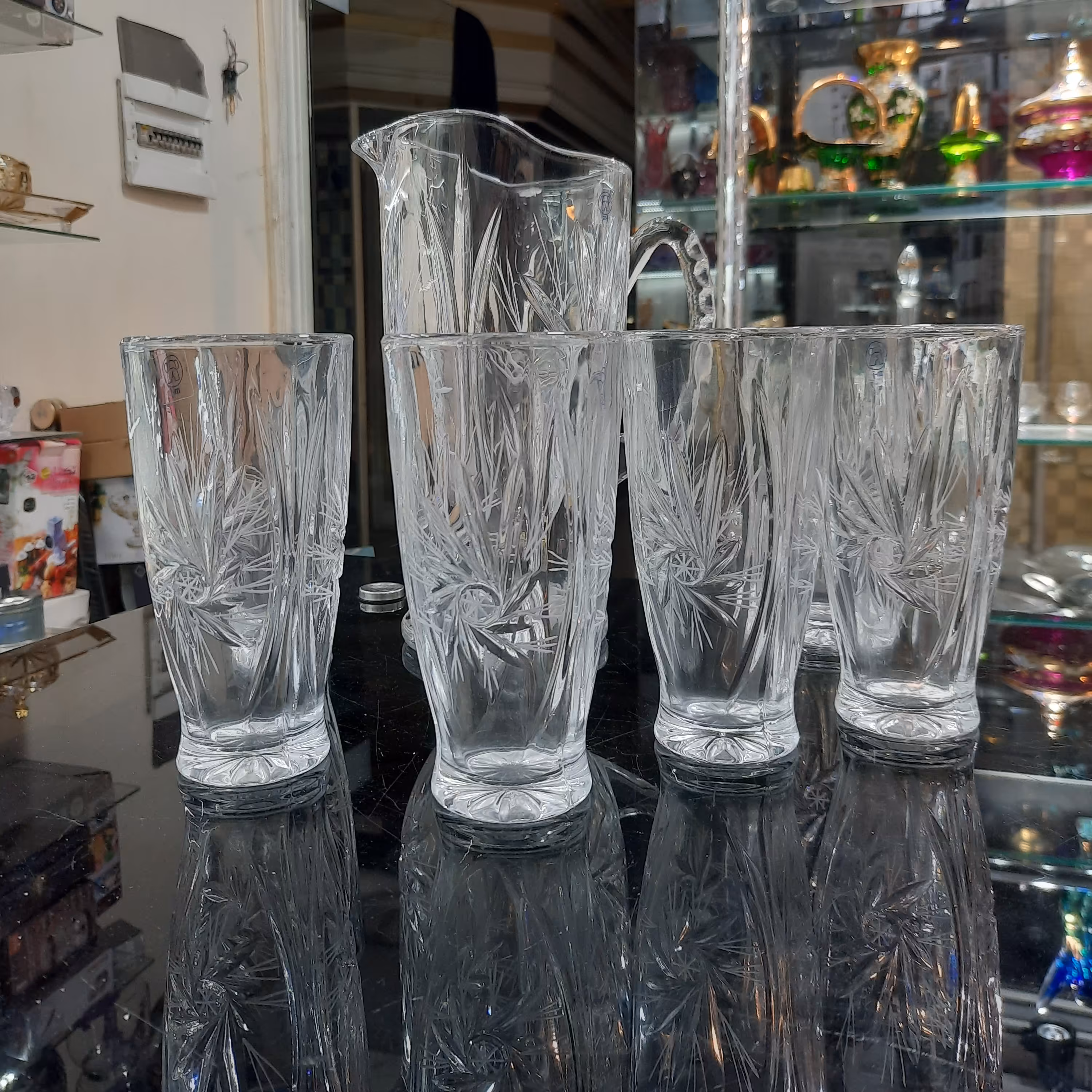 پارچ و لیوان خورشیدی تراش جهیزیه ،ساخت چین مناسب کادو ،تراش دست ،شعگفاف