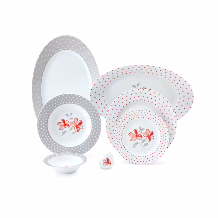 سرویس چینی زرین 6 نفره غذاخوری والنسیا قرمز (28 پارچه)