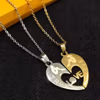 گردنبند ست طرح لاوLove  قلب کد 03خانم و آقا جفتی همراه بازنجیر استیل رنگ ثابت