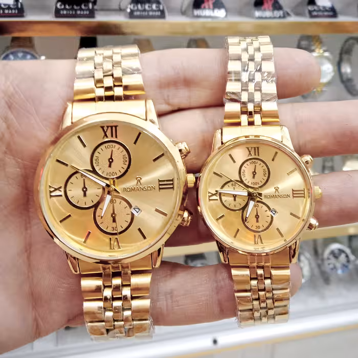 ساعت رومانسون ست زنانه و مردانه ROMANSON تقویم دار بند استیل طرح 3موتور  همراه با جعبه و ارسال رایگان 