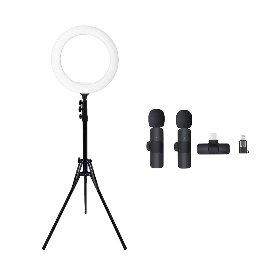کیت تولید محتوا رینگ لایت سی یرا Sierra Ring Light SR-520 A به همراه پایه تاشو و میکروفون K9