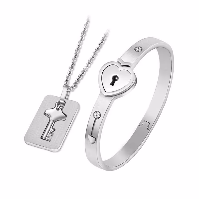 ست دستبند وگردنبند قفل وکلید قلبی