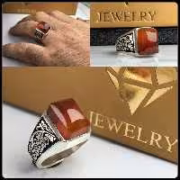 انگشتره دستساز نقره عقیق سرخ چهار گوش مدل اسپرت ساده 