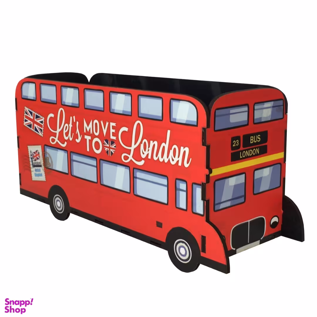 استند رومیزی لوازم آرایش و جا قلمی طرح اتوبوس سایز 20 سانتی متر