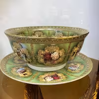 کاسه بشقاب قاب و قدح سایز بزرگ چینی خارجی  طرح گل سبز رنگ بسیار زیبا ارسال سراسر کشور پسکرایه 