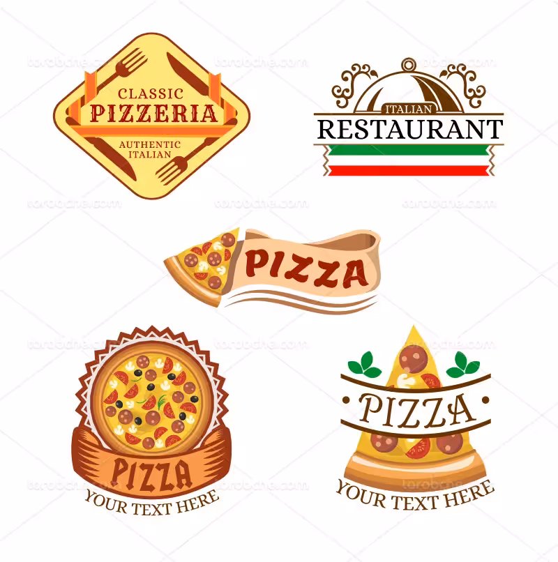 وکتور لیبل و برچسب پیتزا رنگی | گرافیک با طعم تربچه