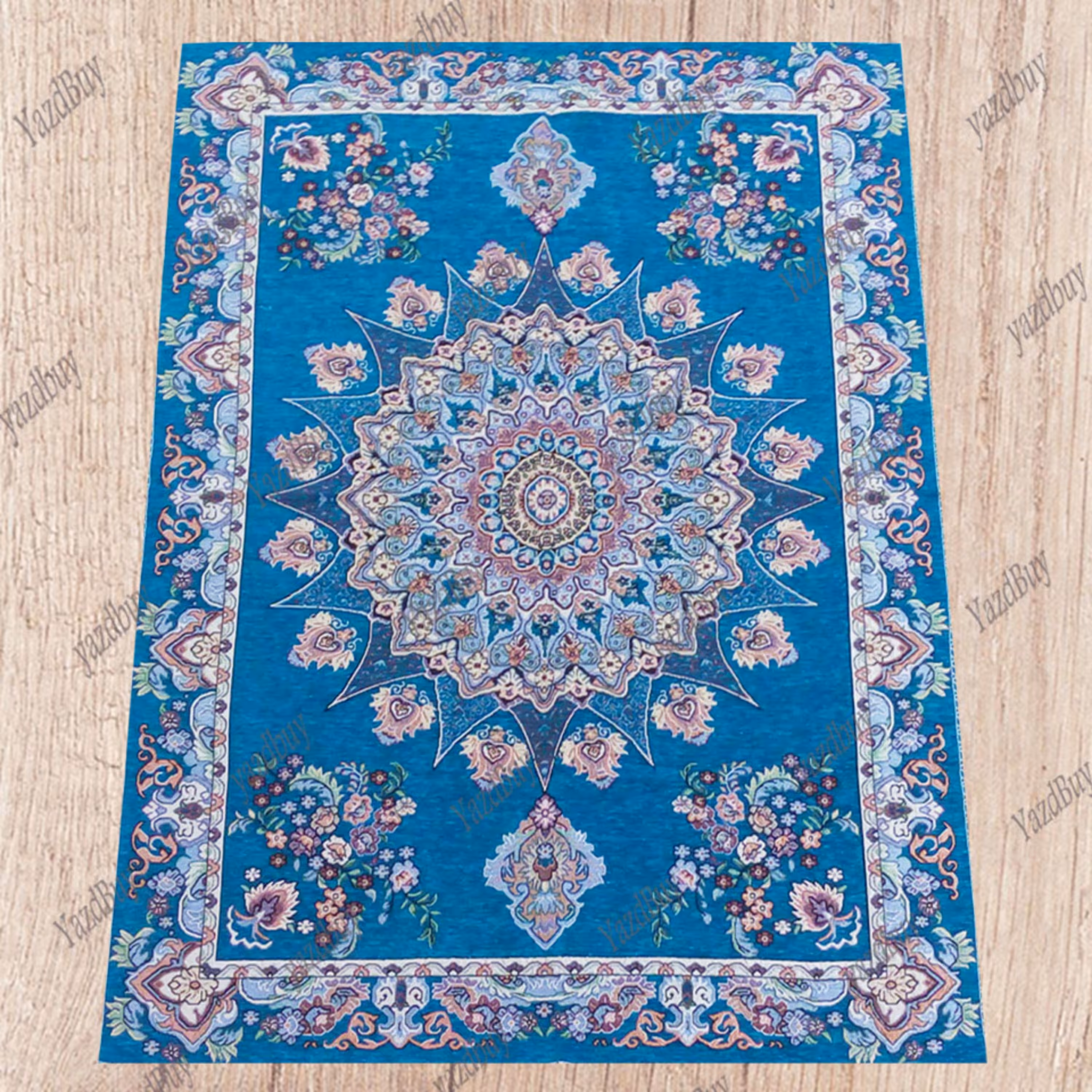روفرشی 3 متری مخمل زرک دار خورشیدی (سبزآبی)