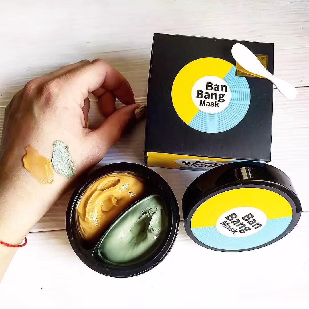 ماسک دوقلو بن بنگ بیوآکووا شامل دو بخش سبز گیاهی و زرد مغذی بستن منافذ باز پوست ضد پیری و ضد چین و چروک