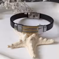 دستبند چرم و استیل دو رنگ