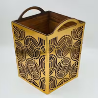 سطل بدون دستمال ترکیبی چوبی و فلزی طلایی