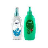 اسپری روغن بدن بچه فیروز مدل نارگیل حجم 200 میلی لیتر و اسپری نرم کننده و باز کننده مو کودک فیروز مدل HDS حجم 300 میلی لیتر