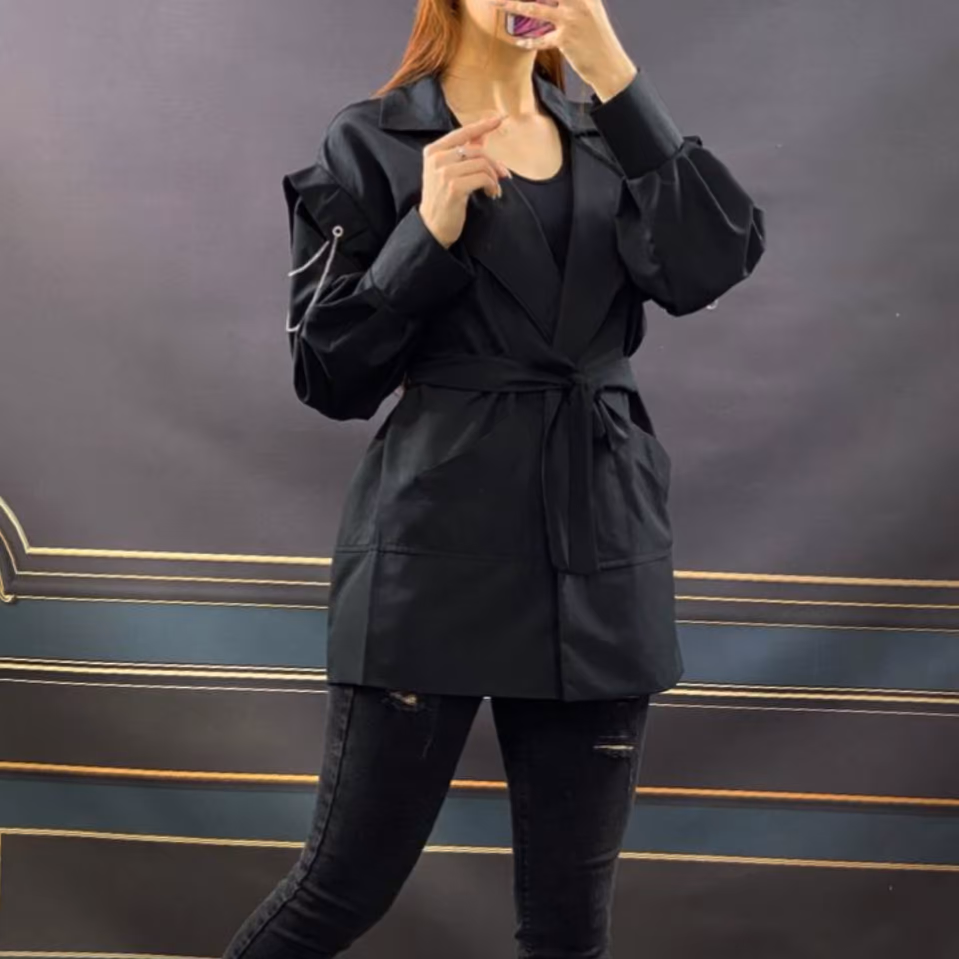 مانتو جدید زنانه بازو زنجیری و کمربند دار (کد10)