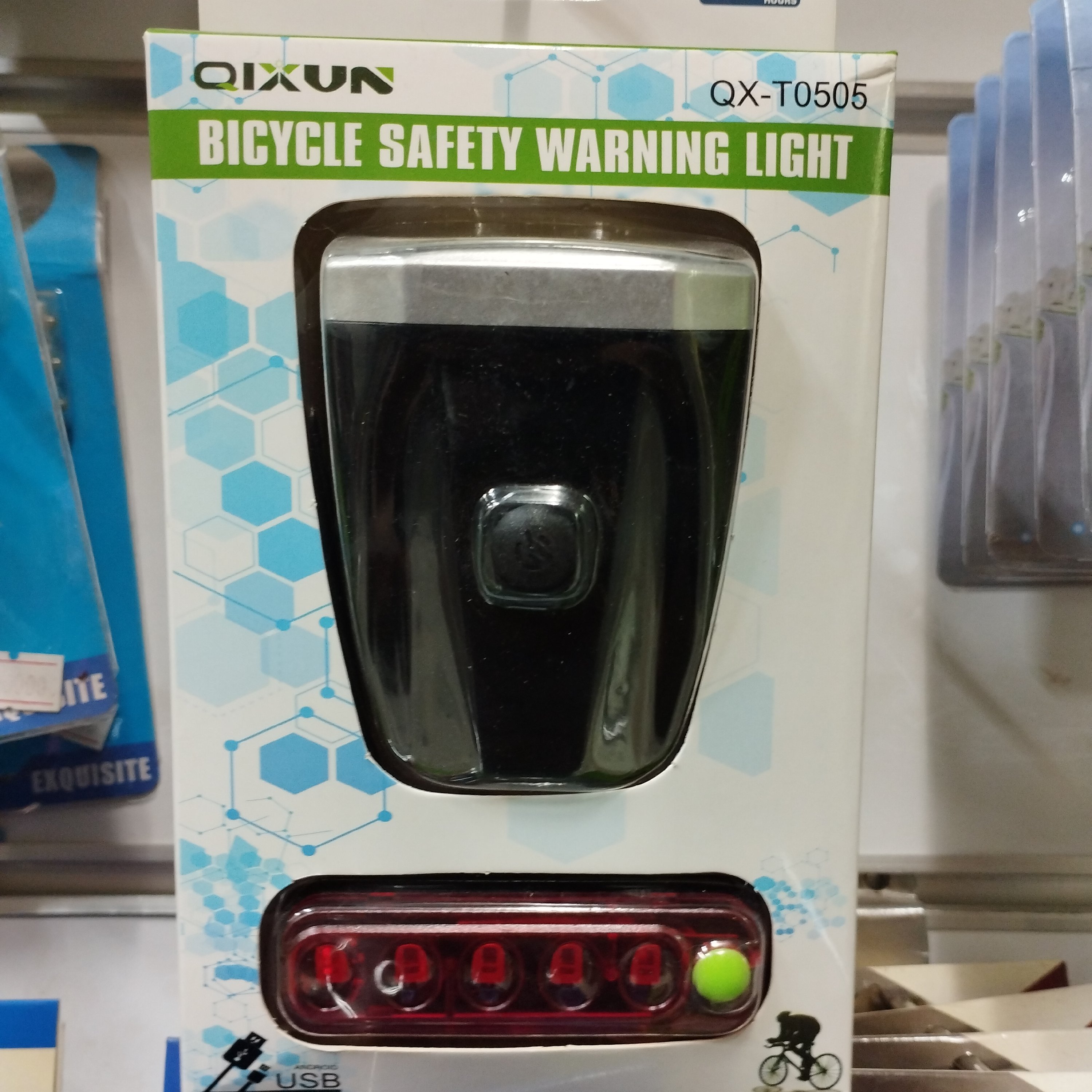 چراغ عقب و جلو دوچرخه مدل شارژی QX-T0505 با نور فوق العاده بهمراه کابل یو اس بی