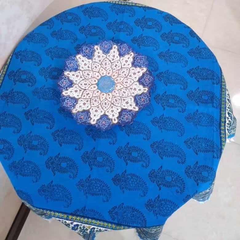 سفره قلمکارآبی فیروزه ای100*100