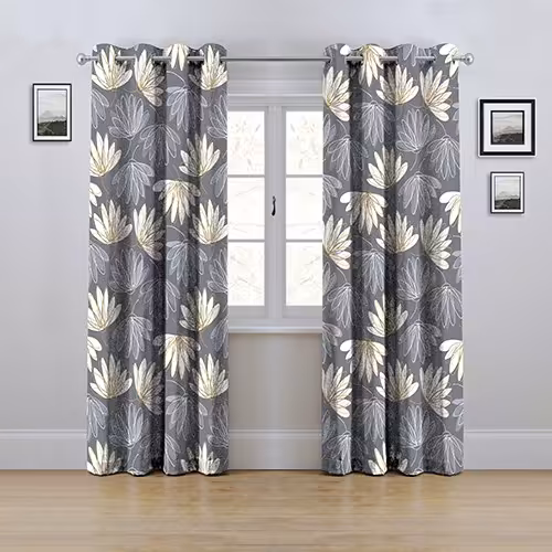 پرده پانچی مدل برگ طوسی ابعاد 280در145