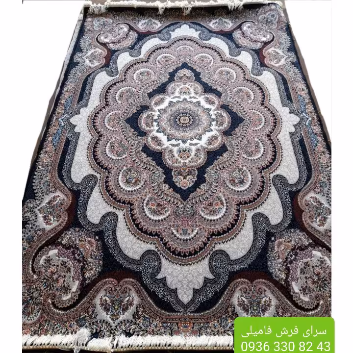 فرش ماشینی700شانه قالیچه 4متری طرح باغ ملک رنگ سرمه ای150در225سانتیمتر