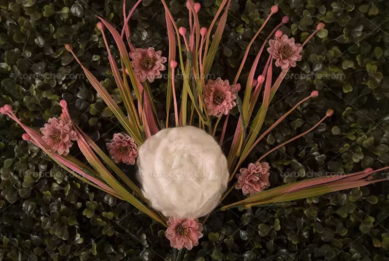 بک دراپ عکاسی کودک با گل های صورتی و برگ سبز | گرافیک با طعم تربچه