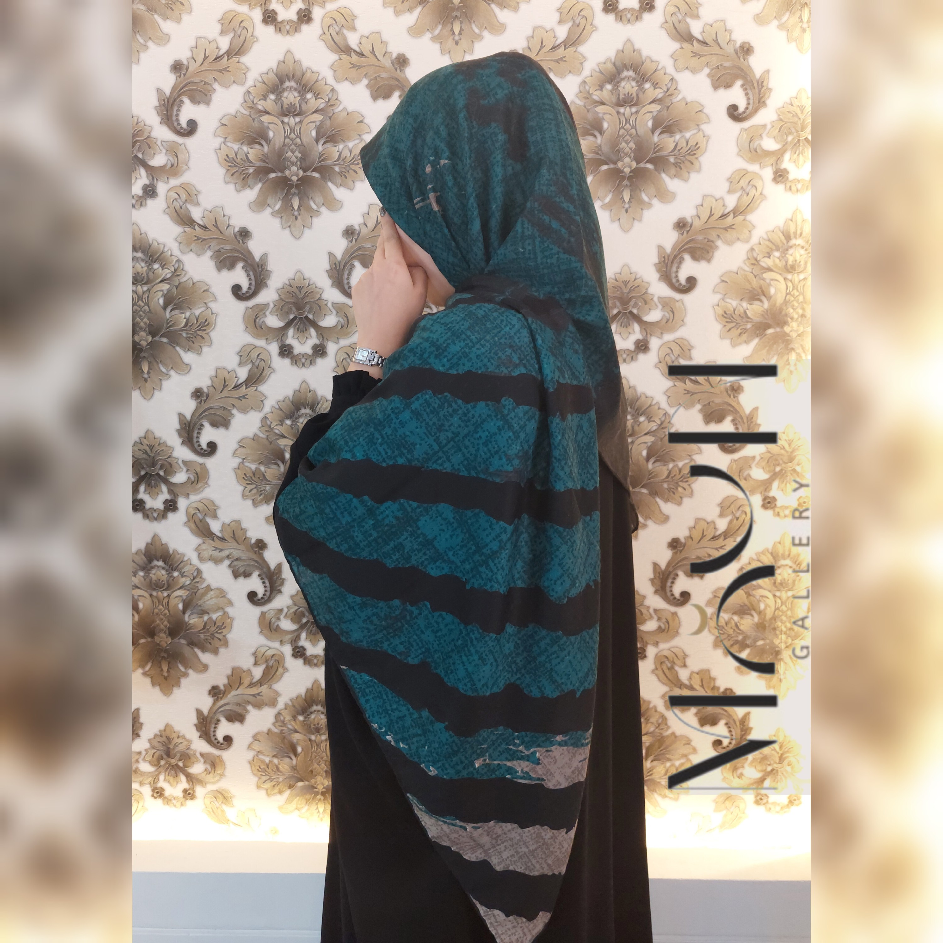 روسری نخی قواره بزرگ دو طرفه رنگ سبز