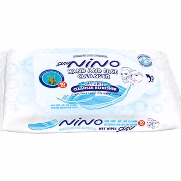 دستمال مرطوب پاک کننده دست و صورت 10 عددی نینو