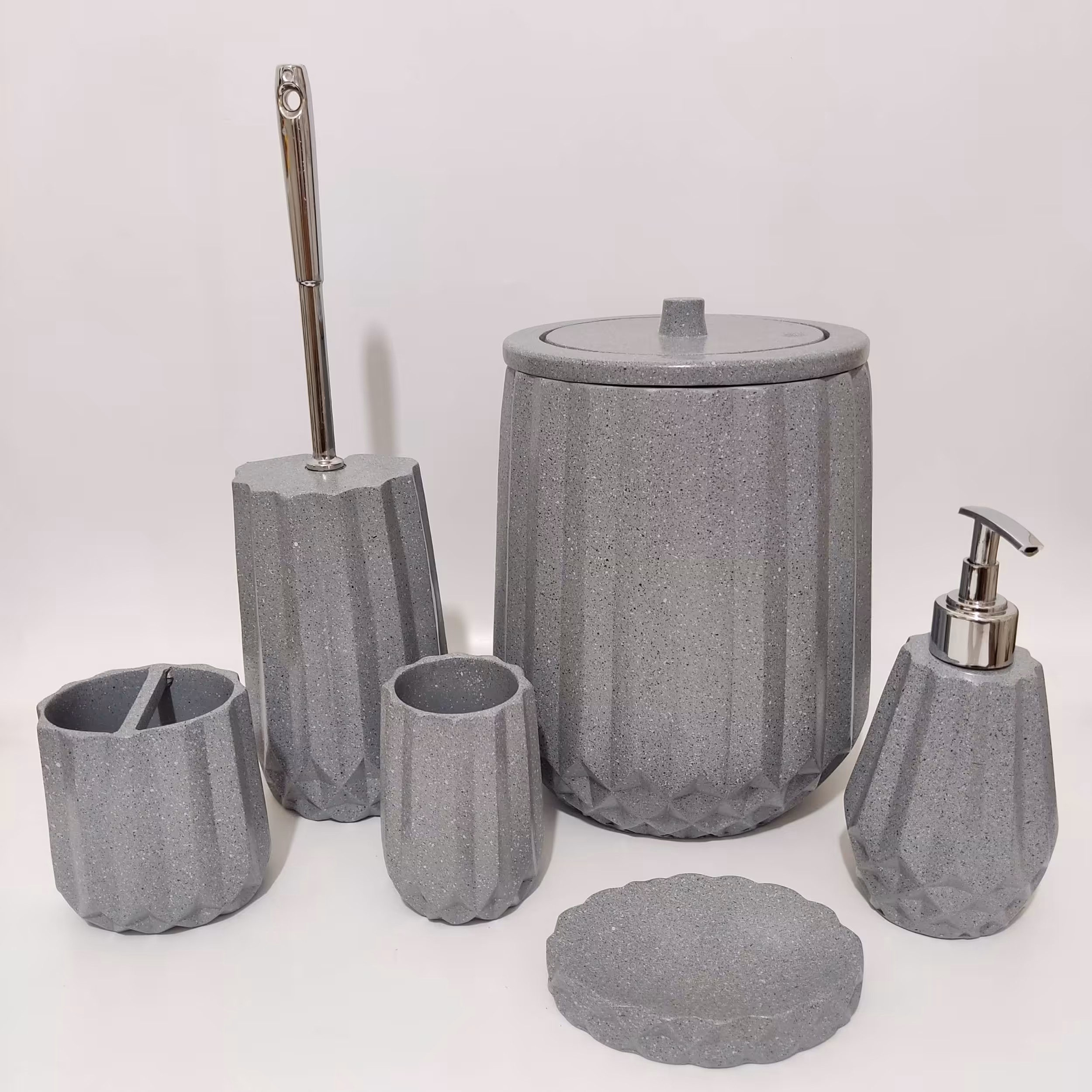 ست سرویس بهداشتی 6 پارچه  شیار رنگ طوسی