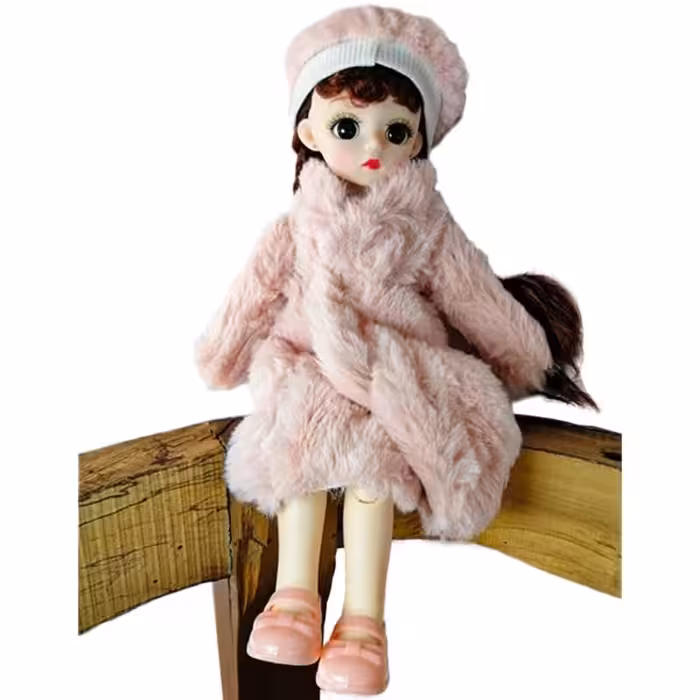 اسباب بازی عروسک چشم تیله ای - تمام مفصل - Marble Eye Doll - همراه کلاه و پالتو