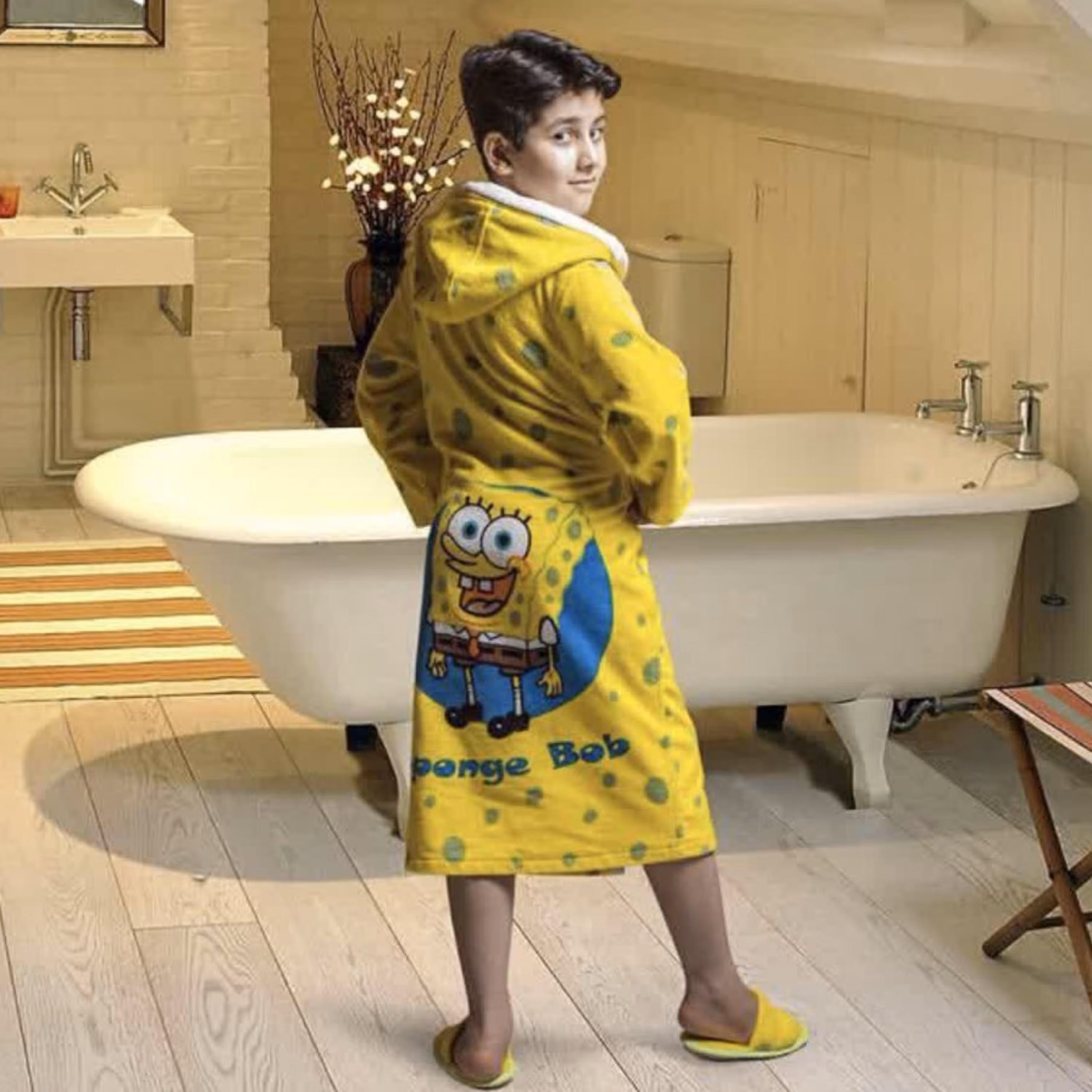 حوله تنپوش کودک پودایران طرح باب اسفنجی سایز 70 (100درصد پنبه) ضد حساسیت 