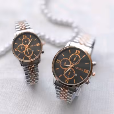 ساعت ست سیتیزن نقره ای گلد صفحه مشکی